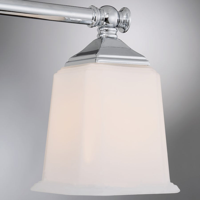 Quoizel Nicholas 22in 3-Light Vanity Light | Mid-Century Polished Chrome and Opal Etched Glass | Bathroom Vanity & Powder Room | Model NL8603C