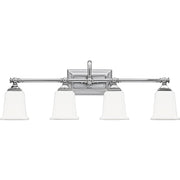 Quoizel Nicholas 30in 4-Light Vanity Light | Mid-Century Polished Chrome and Opal Etched Glass | Bathroom Vanity | 30.5 x 7 x 10 in | Model NL8604C