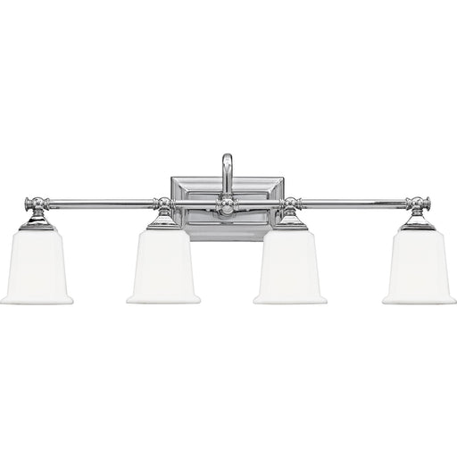 Quoizel Nicholas 30in 4-Light Vanity Light | Mid-Century Polished Chrome and Opal Etched Glass | Bathroom Vanity | 30.5 x 7 x 10 in | Model NL8604C