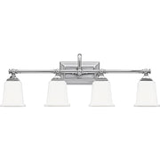 Quoizel Nicholas 30in 4-Light Vanity Light | Mid-Century Polished Chrome and Opal Etched Glass | Bathroom Vanity | 30.5 x 7 x 10 in | Model NL8604C