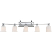 Quoizel Nicholas 42in 5-Light Vanity Light | Mid-Century Polished Chrome and Opal Etched Glass | Bathroom Vanity | 41.75 x 7 x 10 in | Model NL8605C