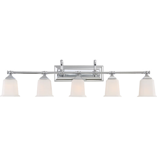 Quoizel Nicholas 42in 5-Light Vanity Light | Mid-Century Polished Chrome and Opal Etched Glass | Bathroom Vanity | 41.75 x 7 x 10 in | Model NL8605C