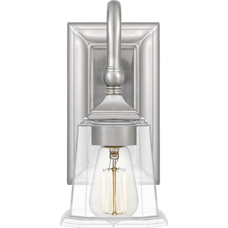 Quoizel Nicholas 1 Light Wall Sconce, Brushed Nickel/Clear
