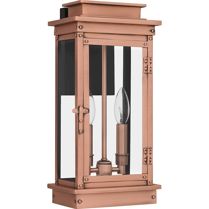 Quoizel Noelle 2 Light 16" Outdoor Wall Lantern, Aged Copper/Glass