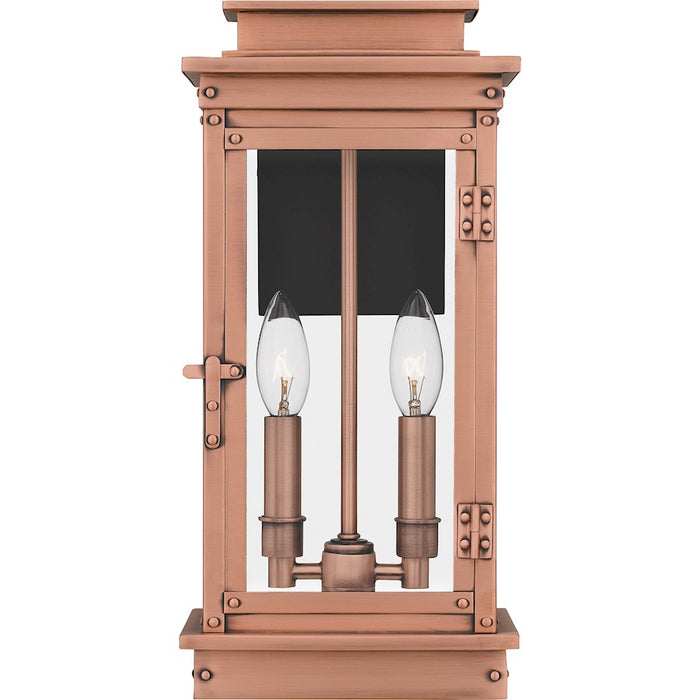 Quoizel Noelle 2 Light 16" Outdoor Wall Lantern, Aged Copper/Glass