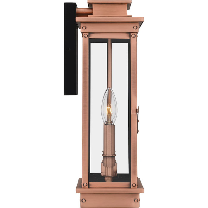 Quoizel Noelle 2 Light 16" Outdoor Wall Lantern, Aged Copper/Glass