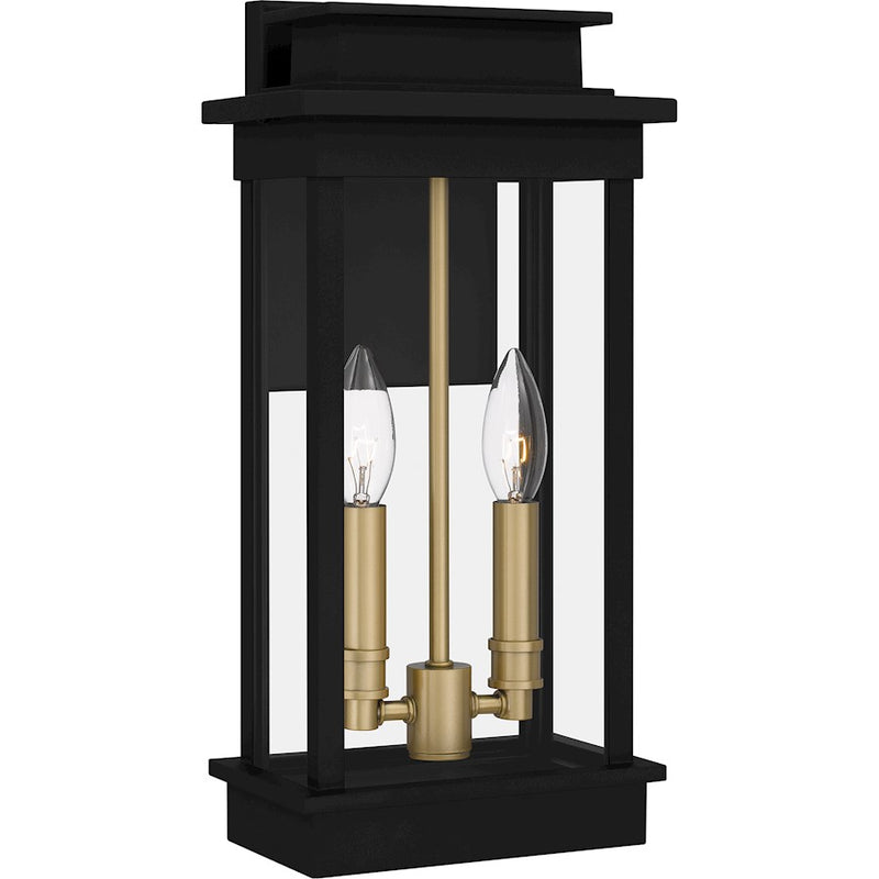 Quoizel Noelle 2 Light Outdoor Lantern, Black/Clear Panel Side