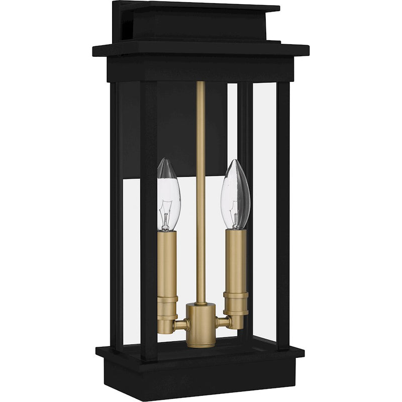 Quoizel Noelle 2 Light Outdoor Lantern, Black/Clear Panel Side