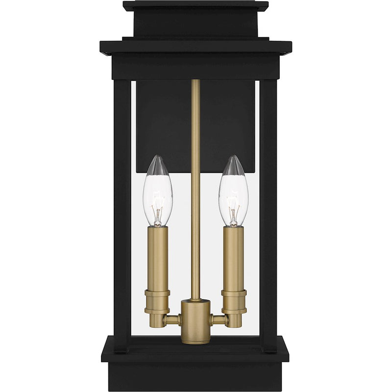 Quoizel Noelle 2 Light Outdoor Lantern, Black/Clear Panel Side