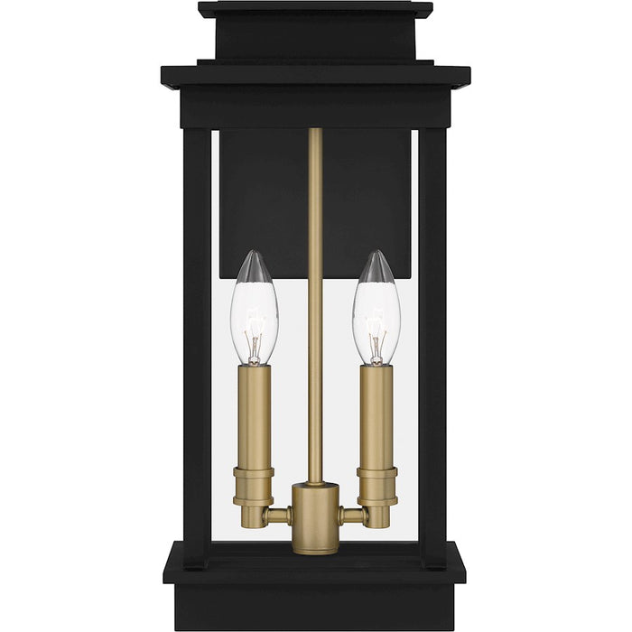 Quoizel Noelle 2 Light Outdoor Lantern, Black/Clear Panel Side