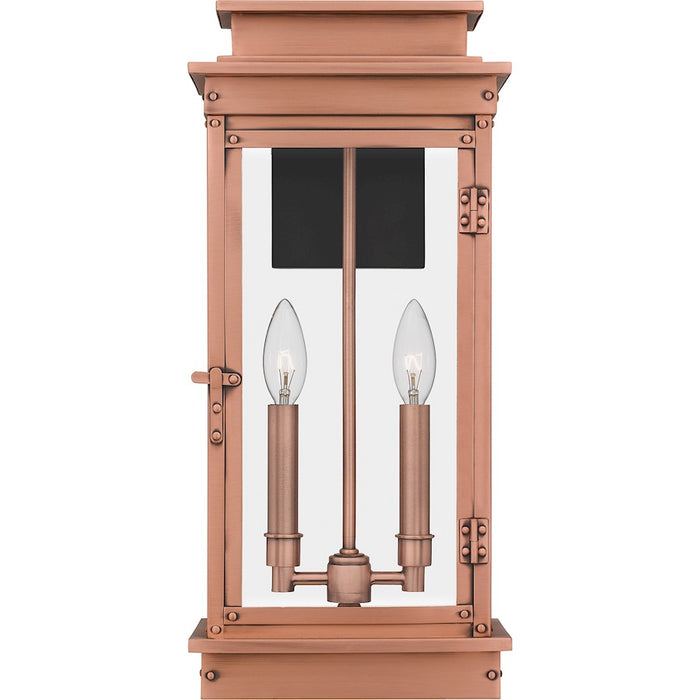 Quoizel Noelle 2 Light 19" Outdoor Wall Lantern, Aged Copper/Glass