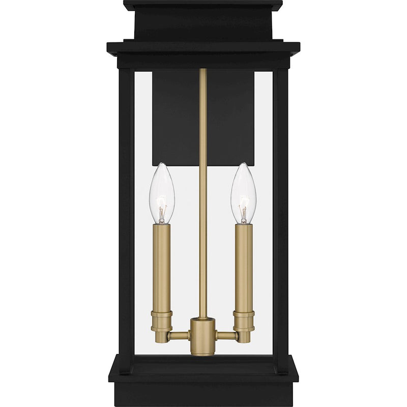 Quoizel Noelle 2 Light Outdoor Lantern, Black/Clear Panel Side