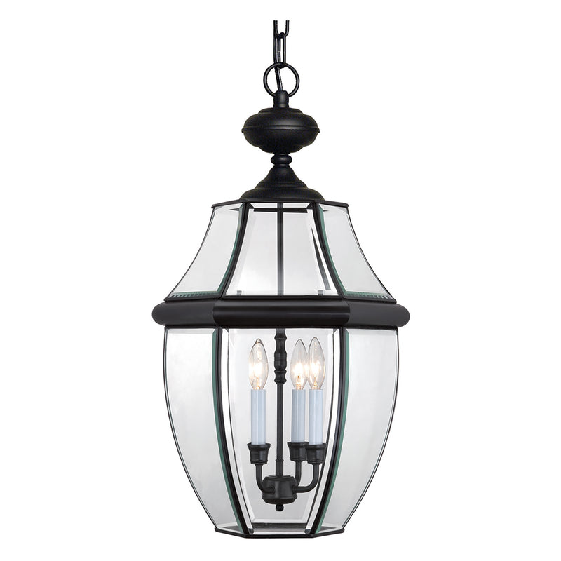 Quoizel Newbury 21in 3-Light Outdoor Lantern | Classic Mystic Black Brass and Clear Beveled Glass | Front Door & Porch | Model NY1179K
