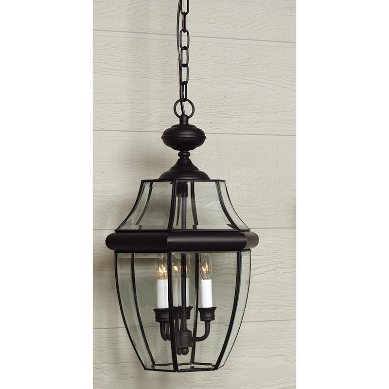 Quoizel Newbury 21in 3-Light Outdoor Lantern | Classic Mystic Black Brass and Clear Beveled Glass | Front Door & Porch | Model NY1179K