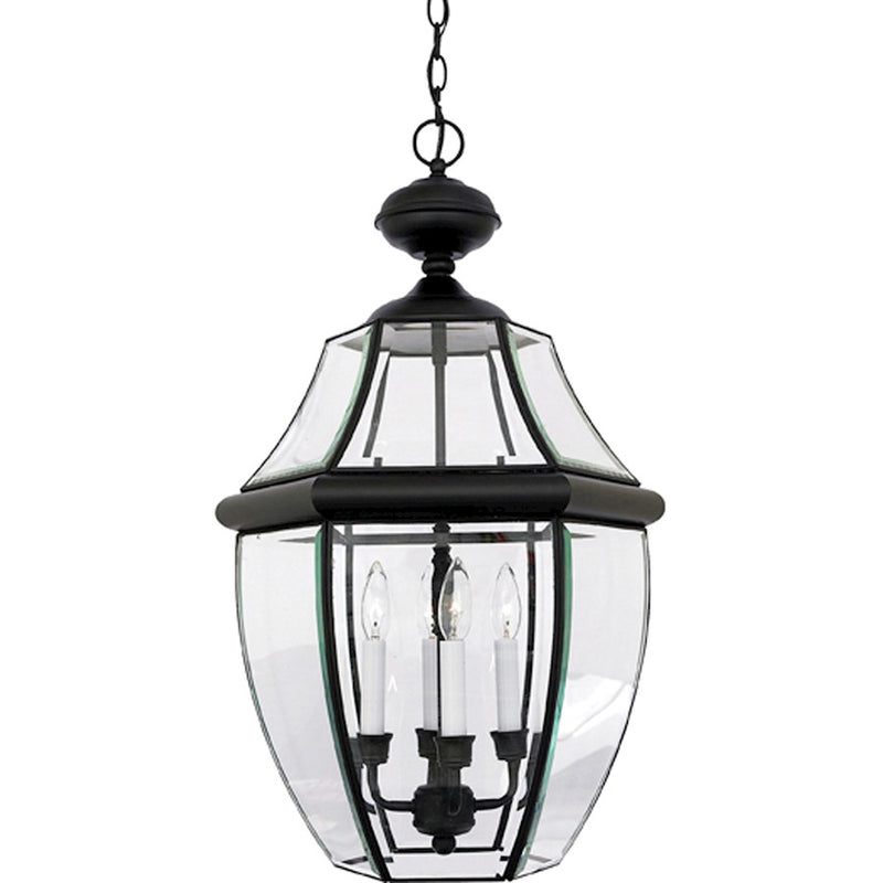 Quoizel Newbury 16in 4-Light Outdoor Hanging Lantern | Classic Mystic Black Brass and Clear Beveled Glass | Front Porch & Entryway | Model NY1180K
