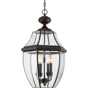 Quoizel Newbury 16in 4-Light Outdoor Hanging Lantern | Classic Medici Bronze Brass and Clear Beveled Glass | Front Porch & Entryway | Model NY1180Z