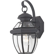 Quoizel Newbury 11.5in 1-Light Outdoor Wall Lantern | Traditional Mystic Black and Clear Glass | Front Door & Porch | Model NY8315K