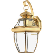 Quoizel Newbury 8in 1-Light Outdoor Wall Lantern | Traditional Polished Brass and Clear Beveled Glass | Front Door & Porch | Model NY8316B