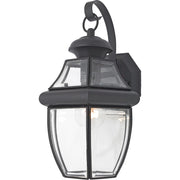Quoizel Newbury 8in 1-Light Outdoor Wall Lantern | Traditional Mystic Black and Clear Beveled Glass | Front Door & Porch | Model NY8316K