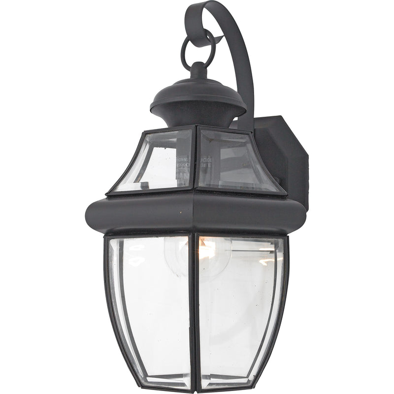 Quoizel Newbury 8in 1-Light Outdoor Wall Lantern | Traditional Mystic Black and Clear Beveled Glass | Front Door & Porch | Model NY8316K