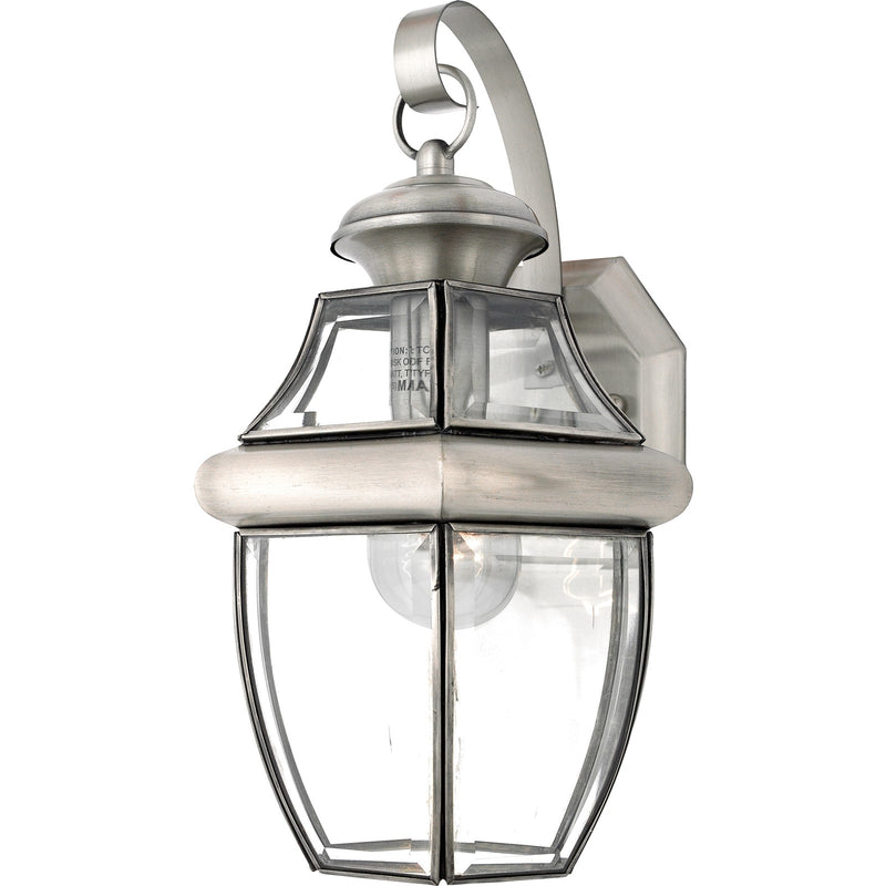 Quoizel Newbury 8in 1-Light Outdoor Wall Lantern | Traditional Pewter and Clear Beveled Glass | Front Door & Porch | 8 x 8 x 14 in | Model NY8316P