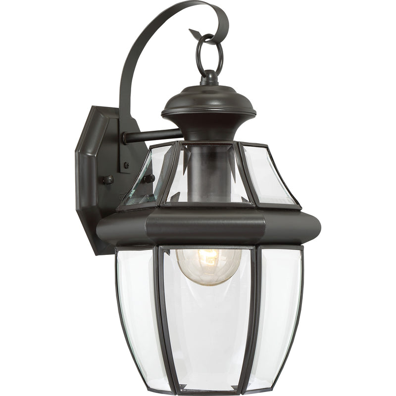 Quoizel Newbury 8in 1-Light Outdoor Wall Lantern | Traditional Medici Bronze and Clear Beveled Glass | Front Door & Porch | Model NY8316Z