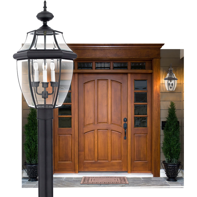 Quoizel Newbury 8in 1-Light Outdoor Wall Lantern | Traditional Medici Bronze and Clear Beveled Glass | Front Door & Porch | Model NY8316Z