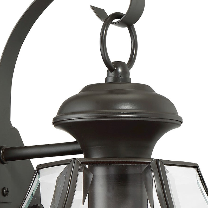 Quoizel Newbury 8in 1-Light Outdoor Wall Lantern | Traditional Medici Bronze and Clear Beveled Glass | Front Door & Porch | Model NY8316Z