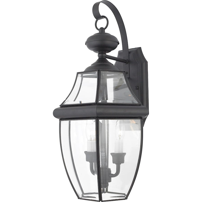 Quoizel Newbury 20in 2-Light Outdoor Wall Lantern | Traditional Mystic Black and Clear Beveled Glass | Front Door & Porch | Model NY8317K