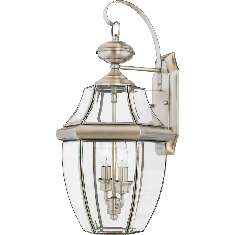 Quoizel Newbury 20in 2-Light Outdoor Wall Lantern | Traditional Pewter and Clear Beveled Glass | Front Door & Porch | Model NY8317P