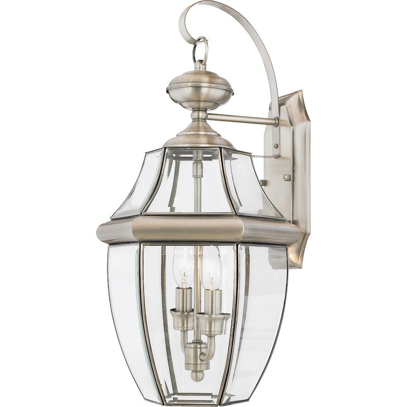 Quoizel Newbury 20in 2-Light Outdoor Wall Lantern | Traditional Pewter and Clear Beveled Glass | Front Door & Porch | Model NY8317P