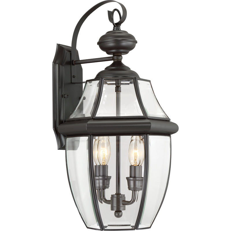 Quoizel Newbury 20in 2-Light Outdoor Wall Lantern | Traditional Medici Bronze and Clear Beveled Glass | Front Door & Porch | Model NY8317Z
