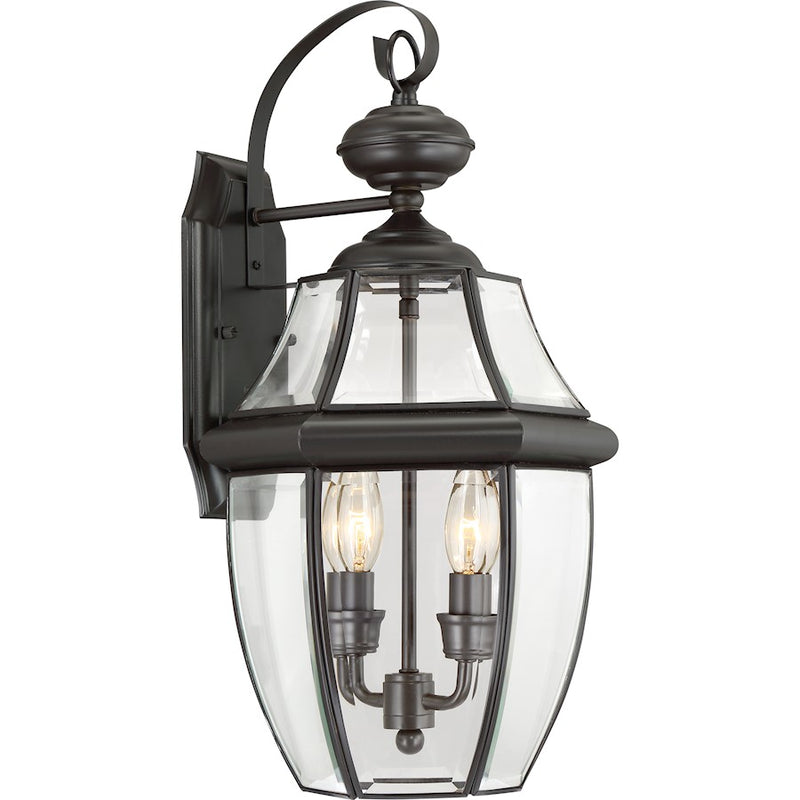 Quoizel Newbury 20in 2-Light Outdoor Wall Lantern | Traditional Medici Bronze and Clear Beveled Glass | Front Door & Porch | Model NY8317Z