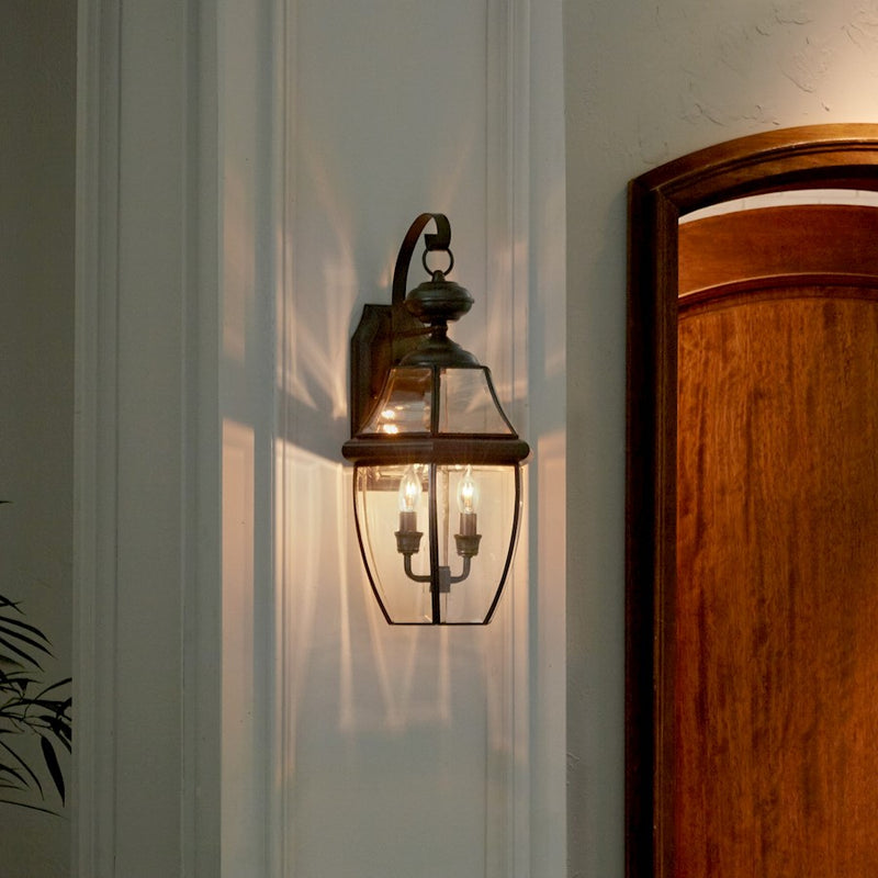 Quoizel Newbury 20in 2-Light Outdoor Wall Lantern | Traditional Medici Bronze and Clear Beveled Glass | Front Door & Porch | Model NY8317Z