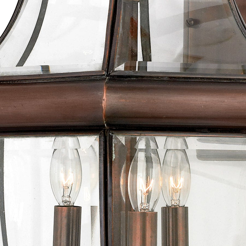 Quoizel Newbury 22.5in 3-Light Outdoor Wall Lantern | Traditional Aged Copper and Clear Beveled Glass | Front Door & Porch | Model NY8318AC
