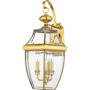 Quoizel Newbury 22in 3-Light Outdoor Wall Lantern | Traditional Polished Brass and Clear Beveled Glass | Front Door & Porch | Model NY8318B