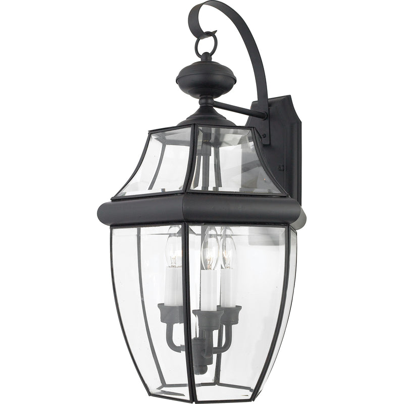 Quoizel Newbury 22in 3-Light Outdoor Wall Lantern | Traditional Mystic Black and Clear Beveled Glass | Front Door & Porch | Model NY8318K