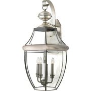 Quoizel Newbury 22in 3-Light Outdoor Wall Lantern | Traditional Pewter and Clear Beveled Glass | Front Door & Porch | Model NY8318P