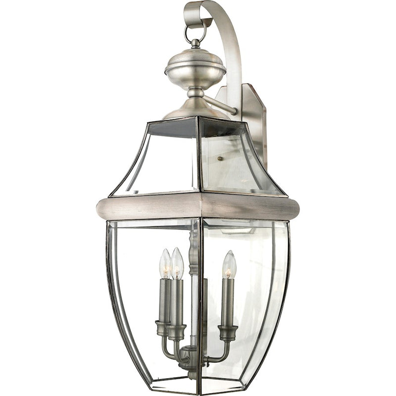 Quoizel Newbury 22in 3-Light Outdoor Wall Lantern | Traditional Pewter and Clear Beveled Glass | Front Door & Porch | Model NY8318P