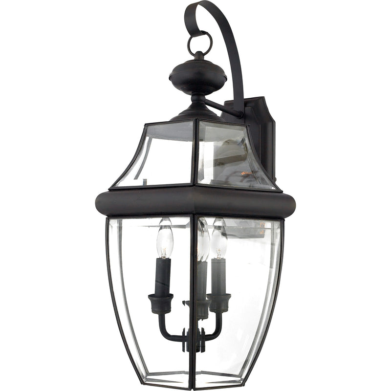 Quoizel Newbury 22in 3-Light Outdoor Wall Lantern | Traditional Medici Bronze and Clear Beveled Glass | Front Door & Porch | Model NY8318Z