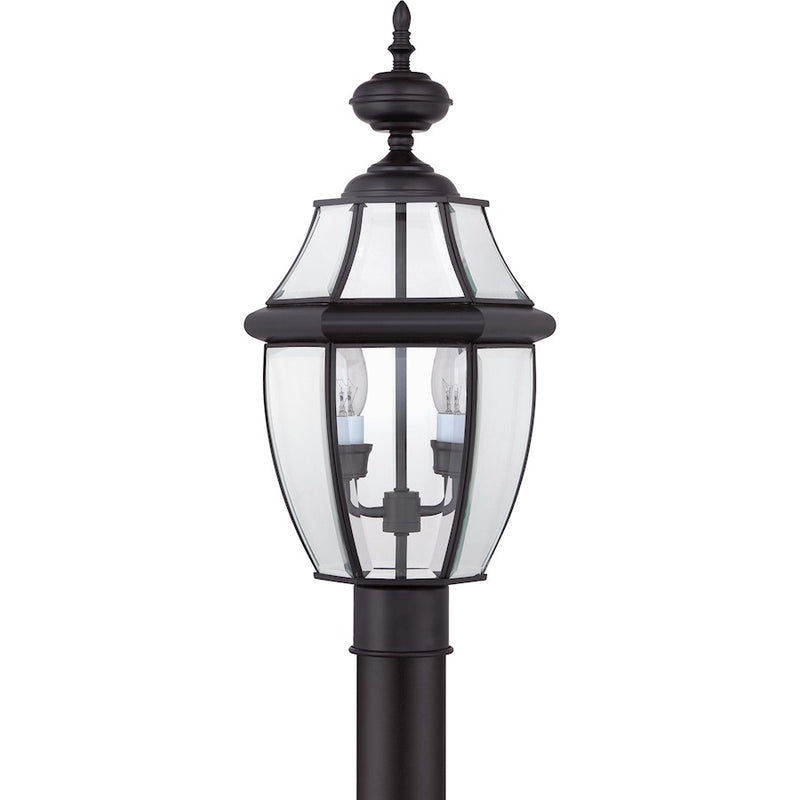 Quoizel Newbury 11in 2-Light Outdoor Lantern | Classic Mystic Black Brass and Clear Beveled Glass | Front Porch & Entryway | Model NY9042K