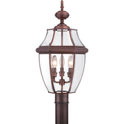 Quoizel Newbury 12.5in 3-Light Outdoor Lantern | Classic Aged Copper and Clear Beveled Glass | Front Porch & Entryway | Model NY9043AC
