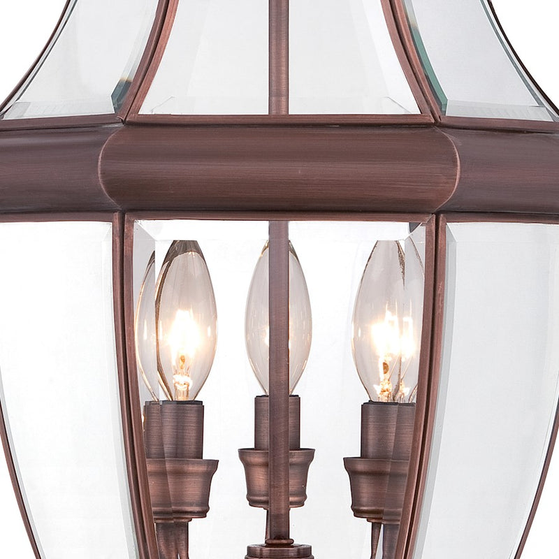 Quoizel Newbury 12.5in 3-Light Outdoor Lantern | Classic Aged Copper and Clear Beveled Glass | Front Porch & Entryway | Model NY9043AC
