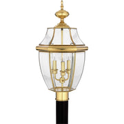 Quoizel Newbury 12.5in 3-Light Outdoor Lantern | Classic Polished Brass and Clear Beveled Glass | Front Porch & Entryway | Model NY9043B