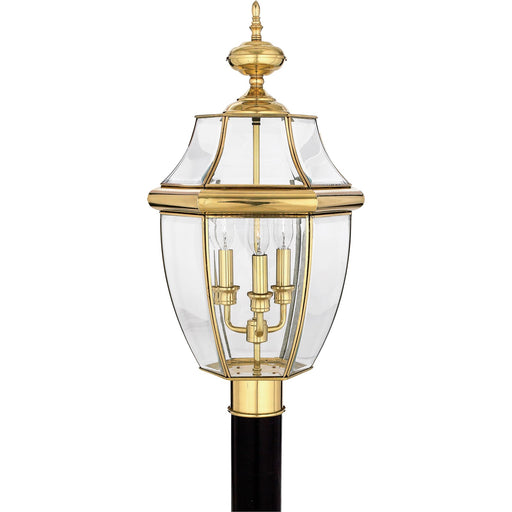 Quoizel Newbury 12.5in 3-Light Outdoor Lantern | Classic Polished Brass and Clear Beveled Glass | Front Porch & Entryway | Model NY9043B