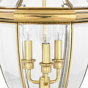 Quoizel Newbury 12.5in 3-Light Outdoor Lantern | Classic Polished Brass and Clear Beveled Glass | Front Porch & Entryway | Model NY9043B