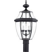 Quoizel Newbury 12.5in 3-Light Outdoor Lantern | Traditional Mystic Black Brass and Clear Beveled Glass | Front Porch & Entryway | Model NY9043K