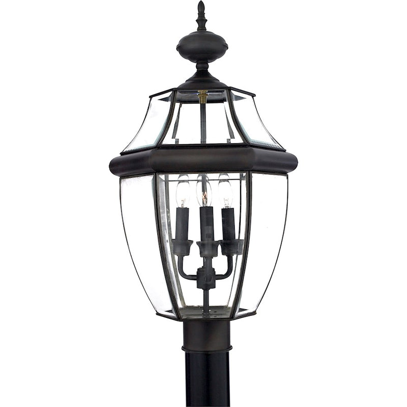 Quoizel Newbury 12.5in 3-Light Outdoor Lantern | Traditional Medici Bronze Brass and Clear Beveled Glass | Front Porch & Entryway | Model NY9043Z