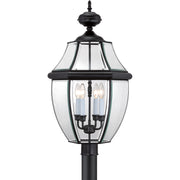 Quoizel Newbury 16in 4-Light Outdoor Lantern | Traditional Mystic Black Brass and Clear Beveled Glass | Front Porch & Entryway | Model NY9045K