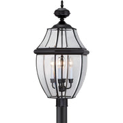 Quoizel Newbury 16in 4-Light Outdoor Lantern | Traditional Mystic Black Brass and Clear Beveled Glass | Front Porch & Entryway | Model NY9045K